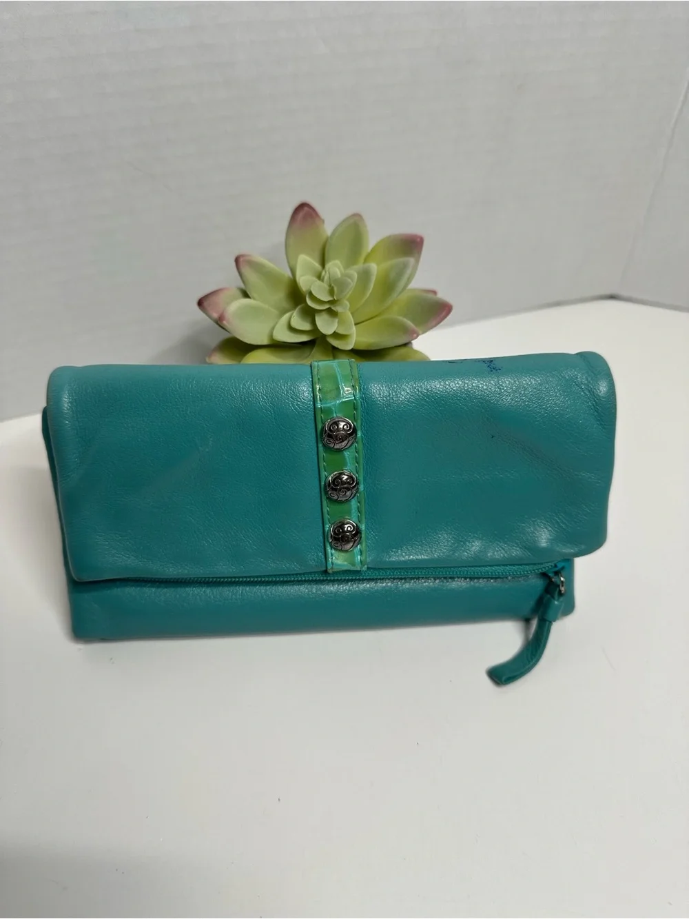 Brighton Turquoise Fold-Over Leather Clutch